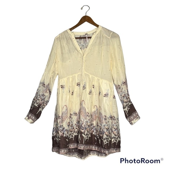 🎼FREE People Ivory Mix Dress S Sm Boho - Picture 1 of 5